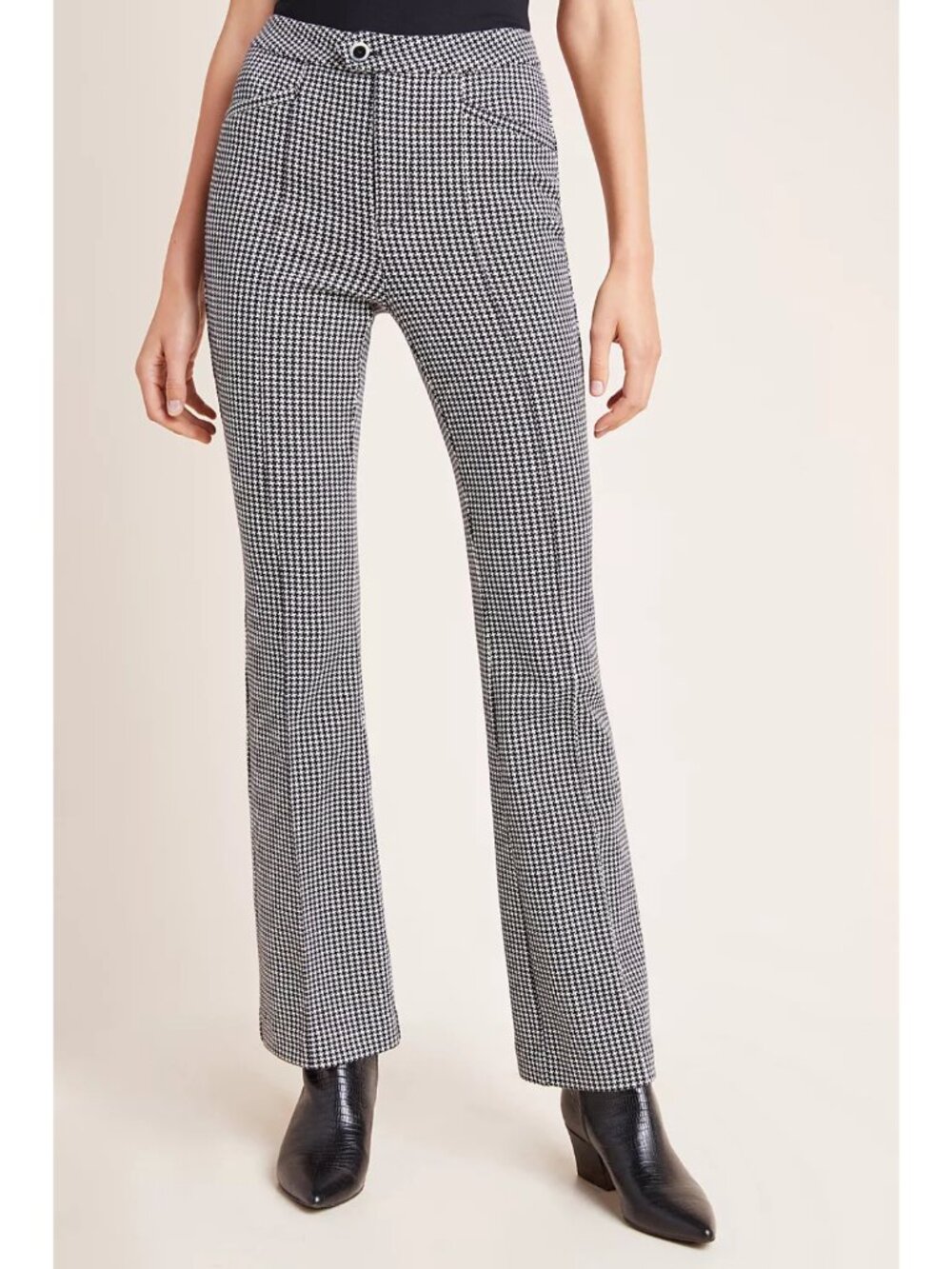 Anthropologie Essential Houndstooth Bootcut Trousers Black White Size US 10